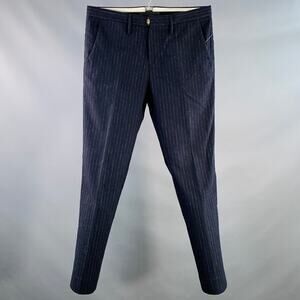 INCOTEX Size 32 Navy Pinstripe Wool Blend Button Fly Dress Pants
